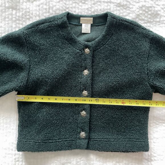 90s Vintage Coldwater Creek Green Sherpa Cardigan Jacket Wolf Buttons Womens S - Picture 9 of 11